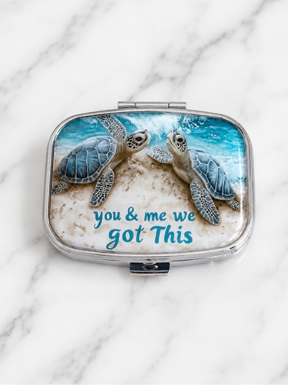 Sea Turtle Beach Purse Pill Box/Travel Jewelry-Ocean Blue and Sand